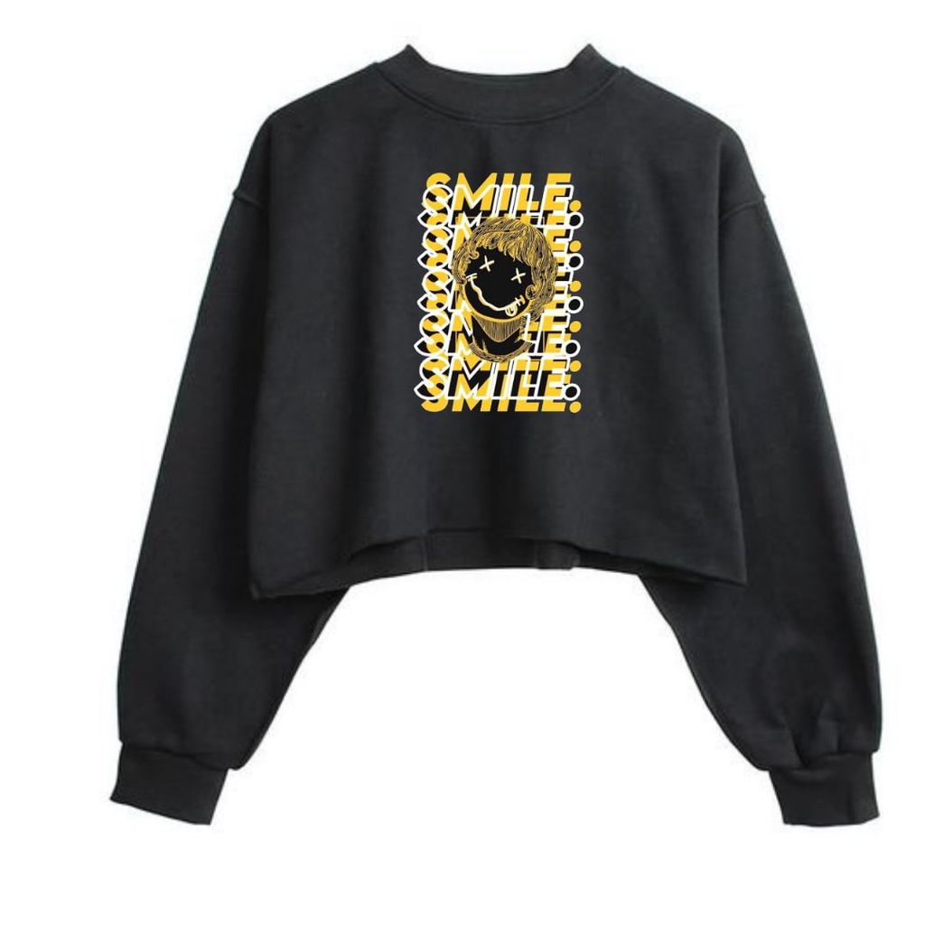 Clothing May - Sweater Crop Smile Sweater Distro Croptop Atasan Krop Top Wanita Cewek Viral