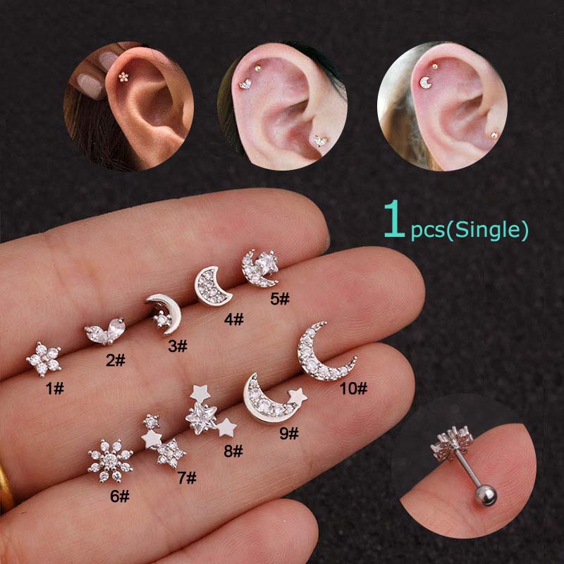 1 pcs Tulang Rawan Tragus Telinga   Tindik Helix Daith Anting Stainless Steel Panjang 20G 6mm