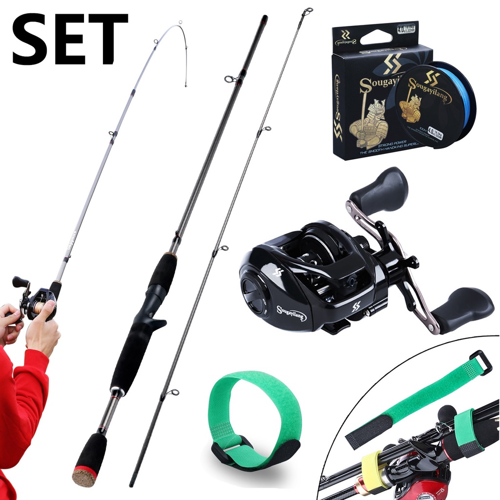 Sougayilang 1.8M 2 Bagian Casting Fishing Rod Dan 12 + 1BB Baitcasting Reel Line Rod Belt Set pancingan set lengkap