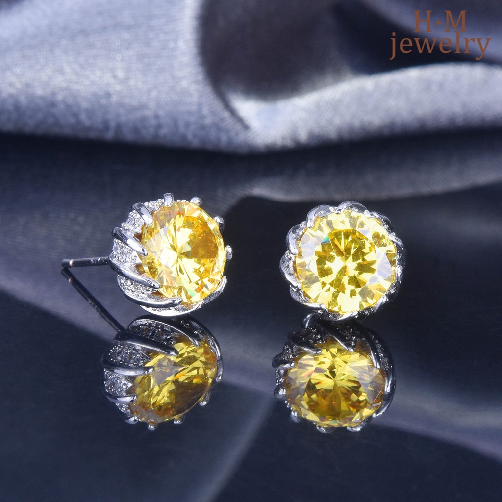 Set Anting Tusuk Silver S925 Wanita Desain Bunga Teratai Hias Berlian Kuning