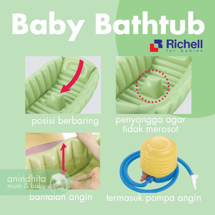 RICHELL Inflatable Soft Baby Bath L | Bak Mandi Bayi Tiup Portable Baby Bathtub Richel