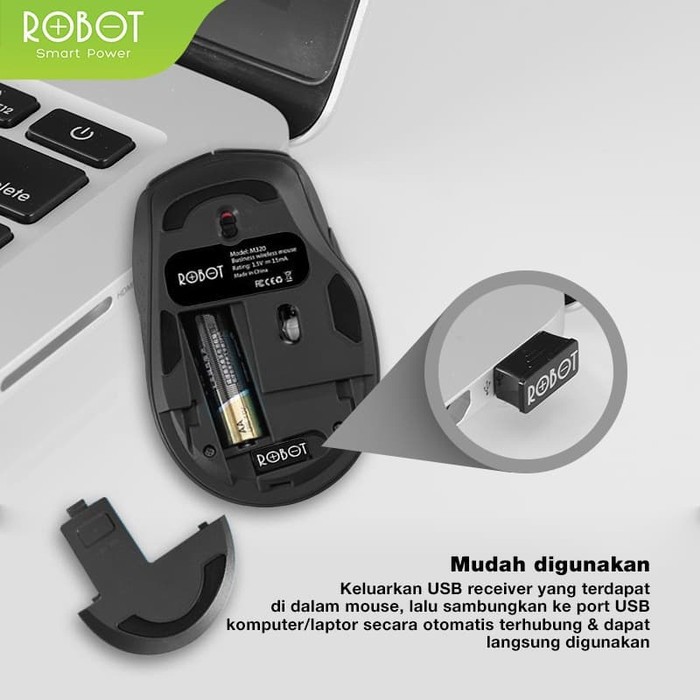 Mouse Wireless ROBOT M320 6D  Silent TANPA SUARA GARANSI RESMI SATU TAHUN