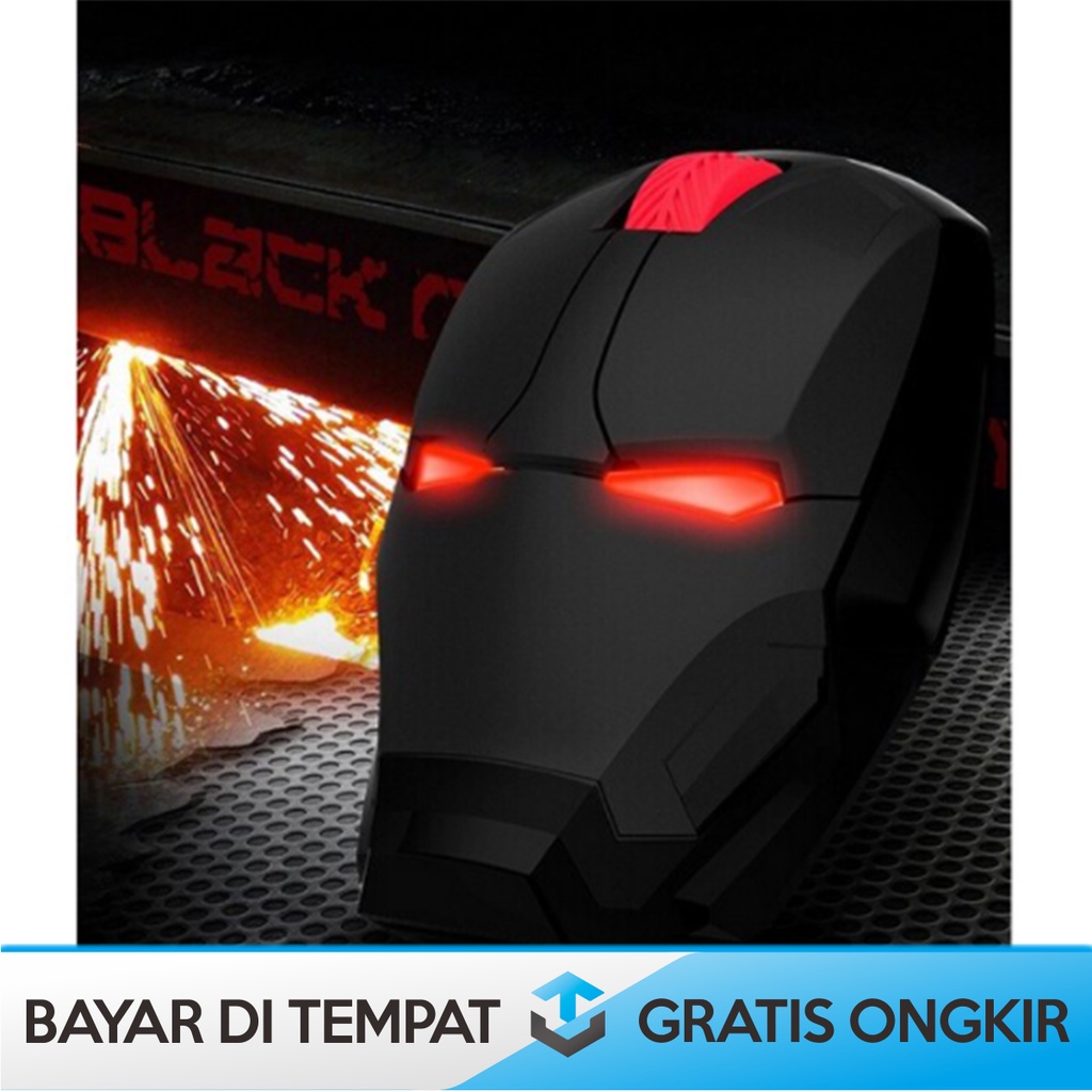 WIRELESS MOUSE SILENT CLICK 2.4 GHz BERBENTUK TOPENG IRON MAN TAFFWARE