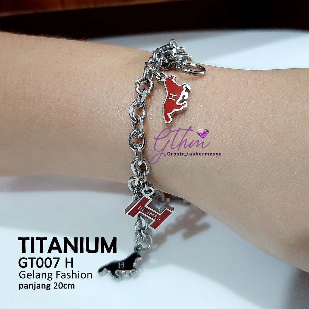 Gelang Wanita Korea Branded H Elegan Mewah Anti Karat Perhiasan Fashion Import GT007 GTHM