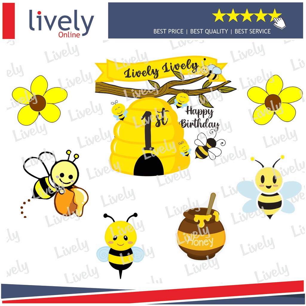 CUSTOM NAMA CAKE TOPPER KARAKTER HONEY BEE HIASAN KUE ULANG TAHUN HAPPY BIRTHDAY