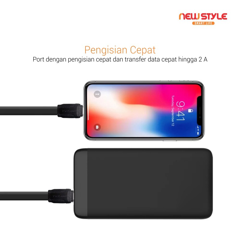 Newstyle NS02 Kabel Data Micro USB Cable Charge untuk Cas Android Samsung Oppo Vivo Xiaomi 120cm