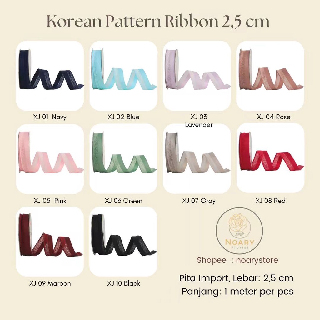 

Korean Pattern Ribbon 2.5 Cm / Pita Satin / Ribbon / Pita Import / Pita Bunga / Pita Kado / Pita Chiffon / Pita Termurah / Flower Ribbon / Florist Ribbon / Pita / Pita Grosir / Pita Besar Kecil Medium / Satin / OPP / Pita Tarik / Florist supply