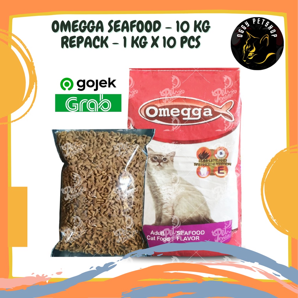 OMEGGA SEAFOOD 10 Kg Makanan Kucing 10 pcs x 1 Kg Khusus Grab/Gojek