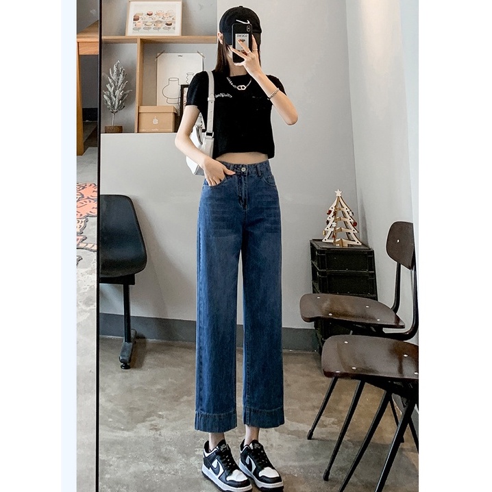 ✅COD New highwaist kulot kekinian biru high loose import korean style celana jeans wanita