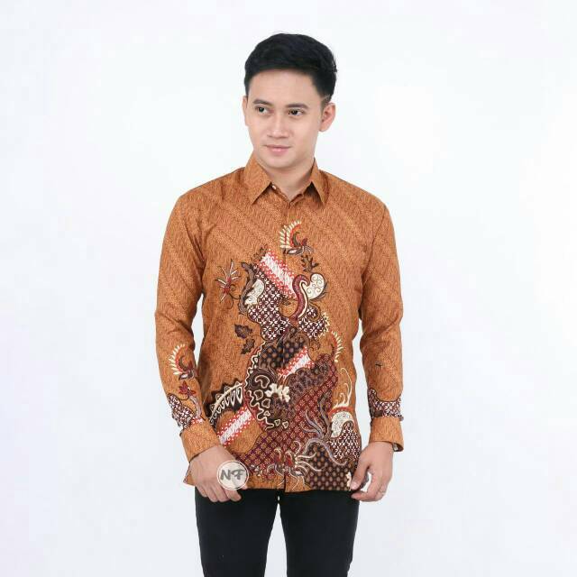 Kemeja batik pria lengan panjang sutra semi sutra solo lengan pendek alisan atbm tulis