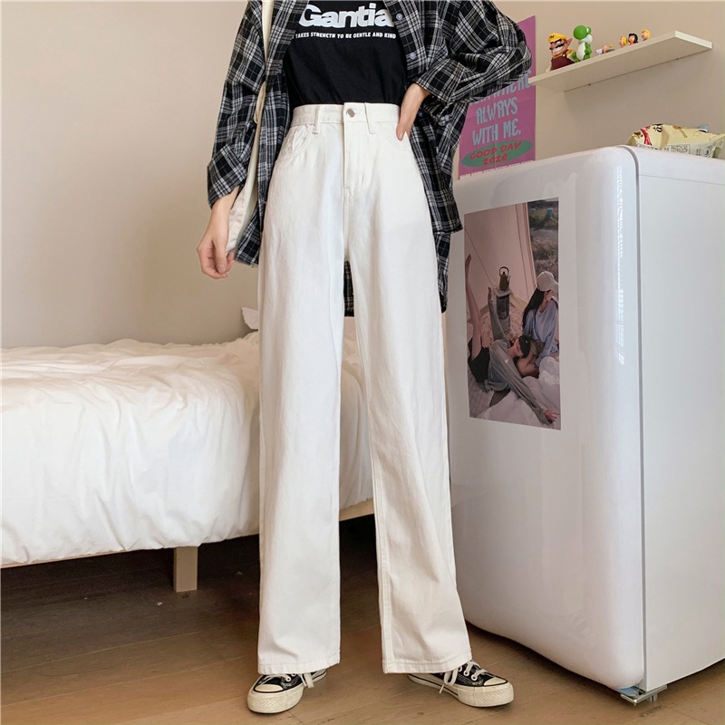 JEANS HIGHWAIST PANTS  DENIM WHITE LOOSE KOREA