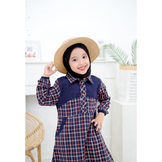 GAMIS ANAK PEREMPUAN POLKADOT KOMBINASI KATUN SALUR / DESAIN DRESS ANAK CASUAL DAN ELEGANT / DRESS MUSLIM ANDINE  POLKADOT KOMBINASI KATUN SALUR