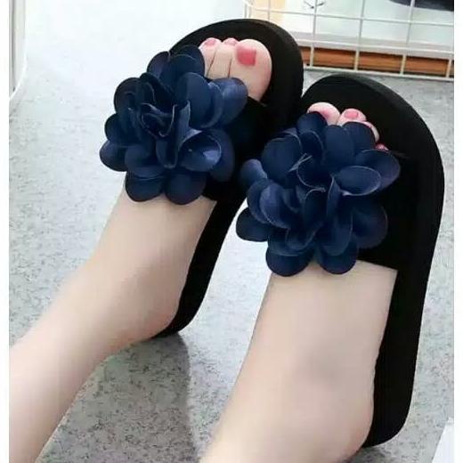 JUAL SANDAL WEDGES SLOP SPONS 5CM MODEL BUNGA BESAR BANYAK WARNA PD32 BERKAH