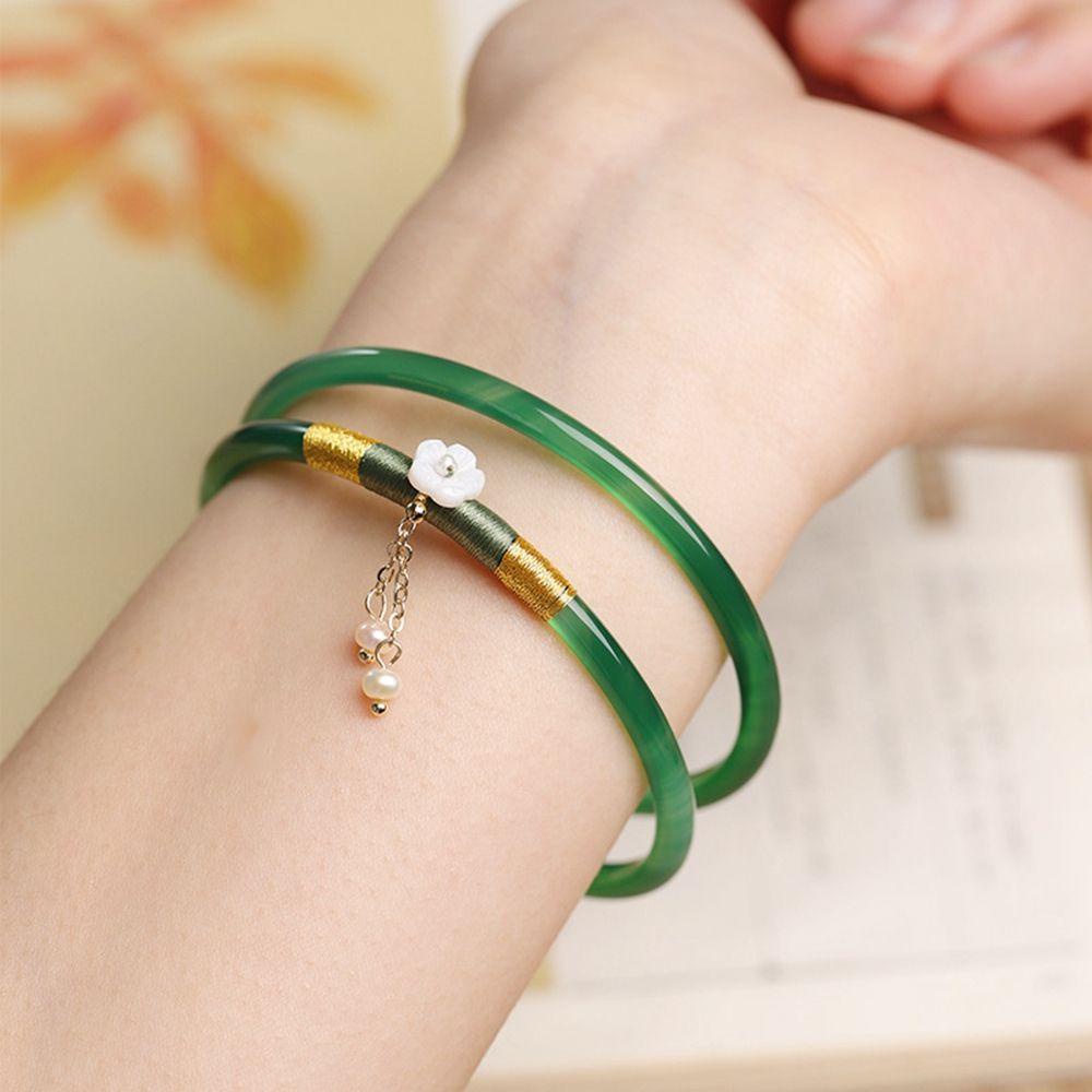 AUGUSTINA Hetian Jade Bracelet Elegant 2PCS/Set Flower Minimalism National Style Wedding Jewelry Chinese Style Jewelry