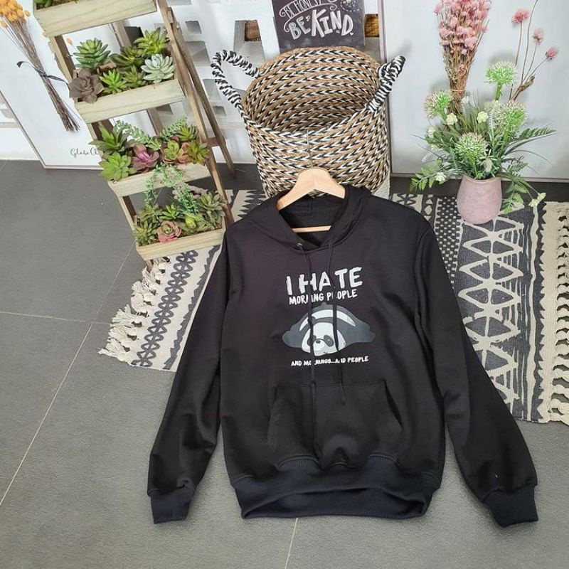 I HATE MORNING PEOPLE panda sweater crewneck bahan fleece trendy