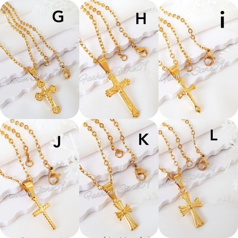 kalung Titanium Salib Gold Kalung Liotnin salib jesus rohani impor titanium gold antikarat