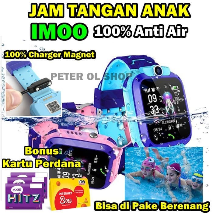 Jam Imo Anti Air / Jam Tangan Anak Aimo / Jam immo Bonus Kartu Perdana - Merah Muda