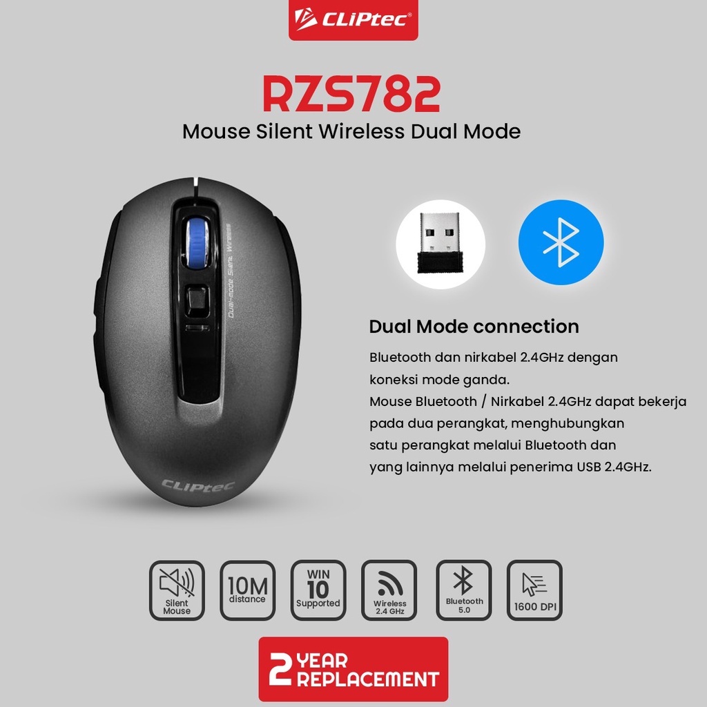 Jual Mouse Silent Wireless Dual Mode Cliptec Rzs Dpi Duallink