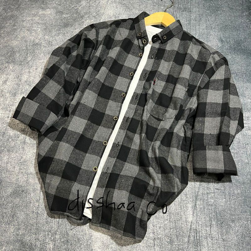 Surfing distro kemeja flanel motif kotak kotak hitam merah lengan panjang supreme jahitan rantai BES