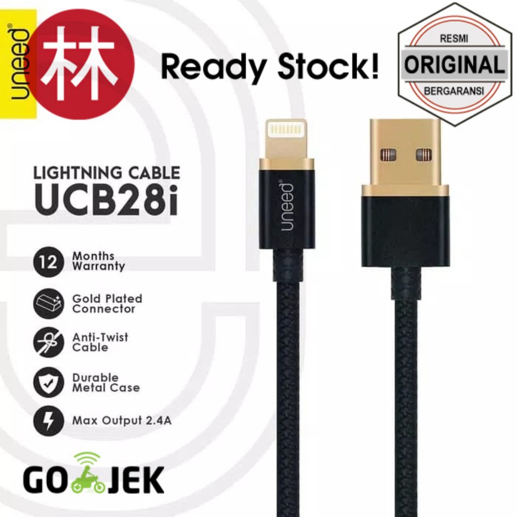 Uneed UCB28i Gold Plated Kabel Data Lightning Fast Charging Max 2.4A