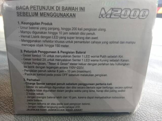 [Murah] Senter Kepala Rechargeable Charge 2 Lampu Led (White&amp;Yellow)