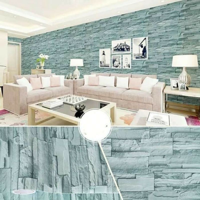 Wallpaper Dinding Batu Sticker Dinding Batu Alam Hijau 3D