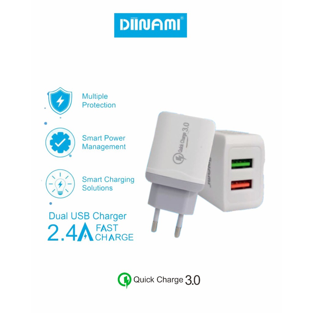 KEPALA CHARGER DIINAMI DM-C78 DUAL USB 2.4A QUICK CHARGER 3.0