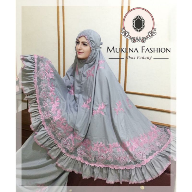Mukena Bordir + Rimpel bukittinggi padang abu-abu pink