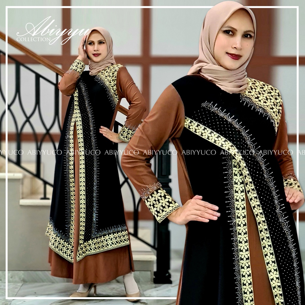 Abiyyuco GL1011 | Abaya Turkey Hitam Turki Warna Warni Turkiy Jersey Mix Ceruty  Mewah Ready Jumbo LD 125