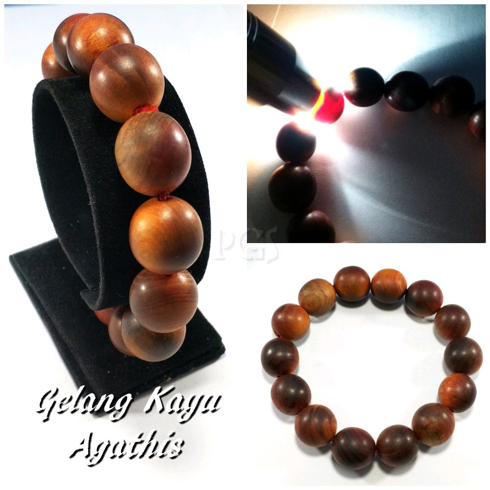 GELANG KAYU AGATHIS RAJA TEMBUS MERAH DIJAMIN ASLI 12MM