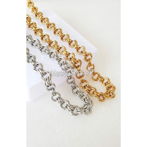 Kalung titanium Double Ring antikarat emas silver kalung Titanium pria wanita antikarat