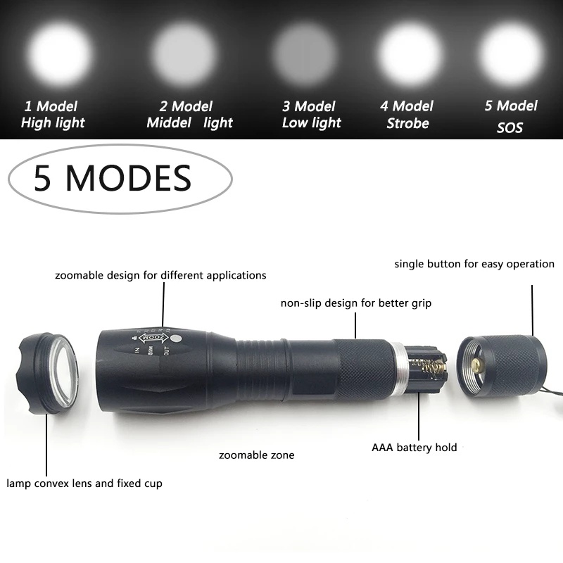 [ Portable bright  LED zoom mini flashlight  for Hiking Camping Survival Emergency ]
