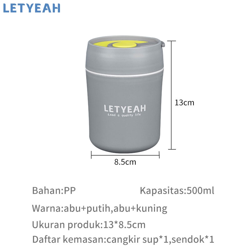 letyeah Cangkir sup anti tumpah 500ml dengan sendok / cangkir sup mpasi tahan panas