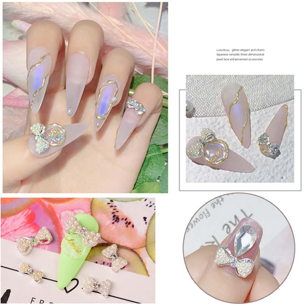 Nickolas1 Bow Nail Rhinestones 3D Shiny Pearl Super Flash Ikatan Simpul Berlian DIY Nail Art Dekorasi