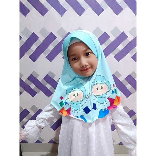 HIJAB INSTANT ANIMASI QALEY BIRU / HIJAB ANAK KARAKTER / HIJAB ANAK LUCU