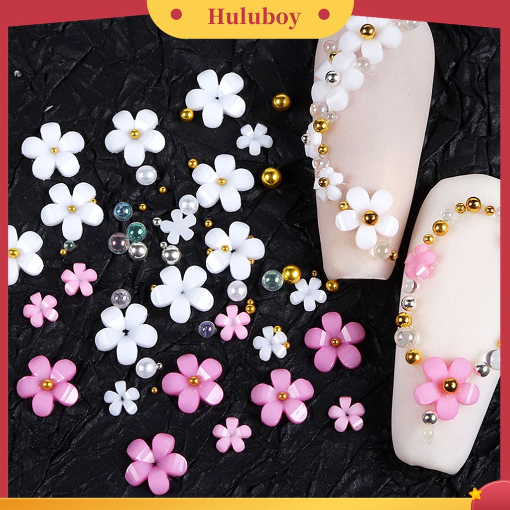 Huluboy Huluboy♡ Charms Bola Baja Bentuk Bunga 3D Ukuran Campur Untuk Dekorasi Nail Art