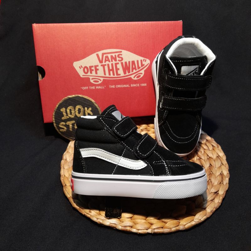 sepatu Vans anak sk8 BW tali/perekat size 17-35 jaminan Real pict