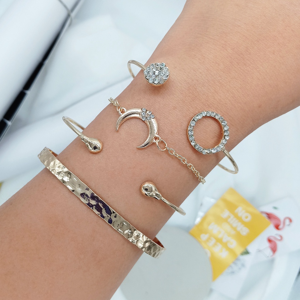 4 Pcs  Set Gelang Wanita Aksesoris Fashion Korean Style - Gelang Set Kekinian Wanita Import