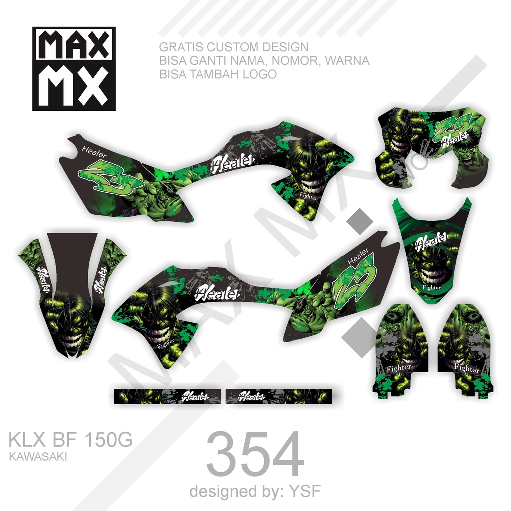 DECAL STIKER MOTOR KLX BF 150 G MOTIF STREET RACING SIMPLE KUNING HITAM