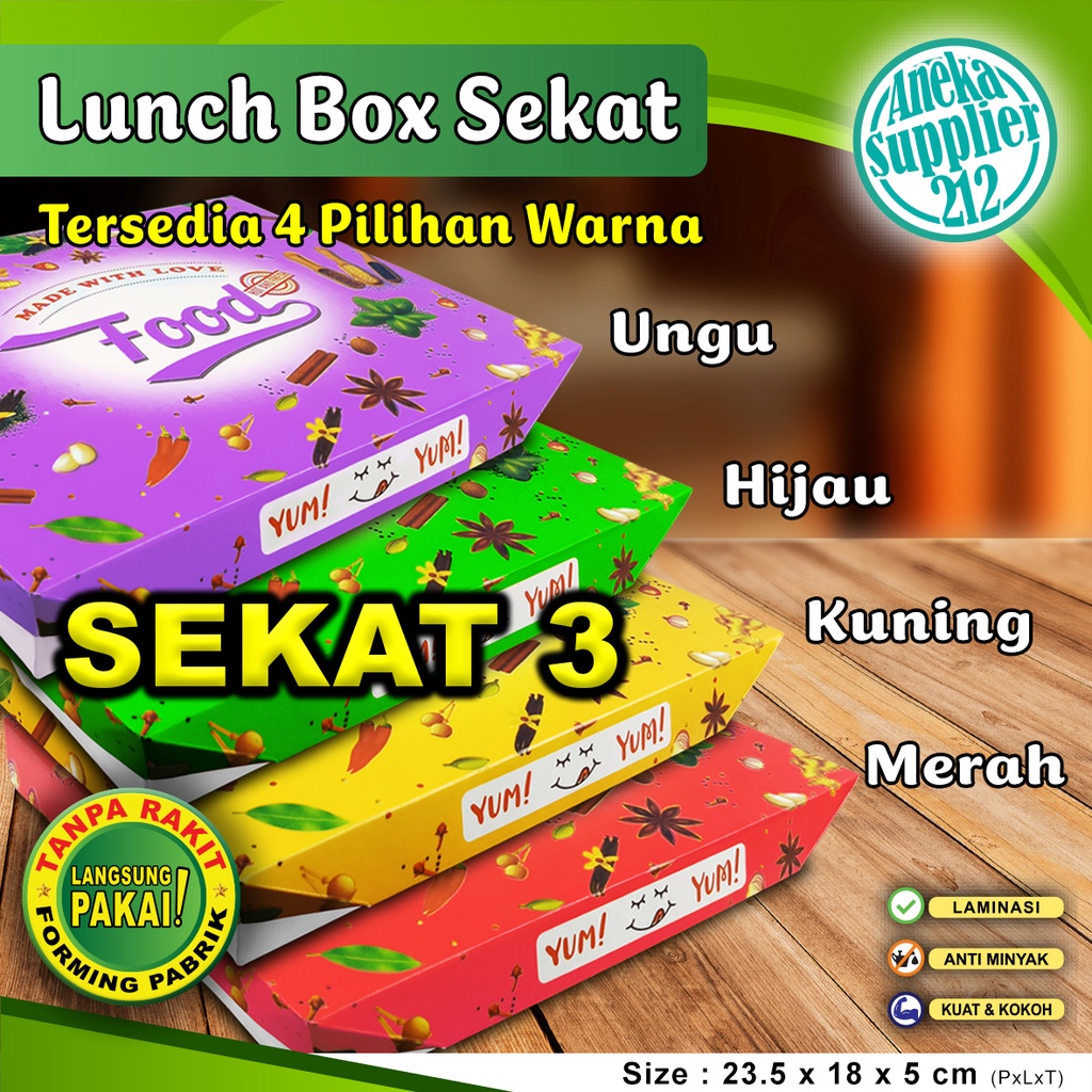 Paper Lunch Box - Kotak Bento HOT&FRESH WARNA SEKAT 3 ( 20 pc )