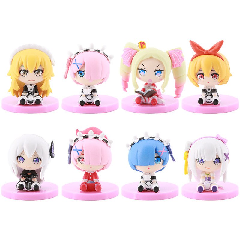 8 pcs/set Figure Re Zero kara Hajimeru Isekai Seikatsu Rem Ram Emilia