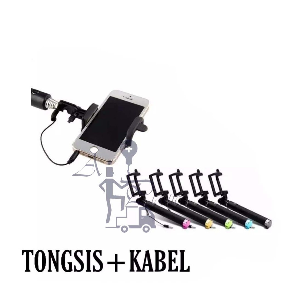AIO Plastic-Tongsis Selfie Kabel Lipat Tombol Stick Holder Narsis Gagang