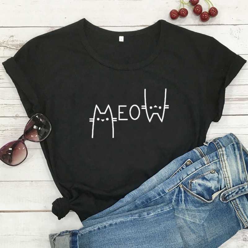 MYSTIQUE.ID-BAJU KAOS MEOW T-SHIRT LUCU DAN AESTHETIC