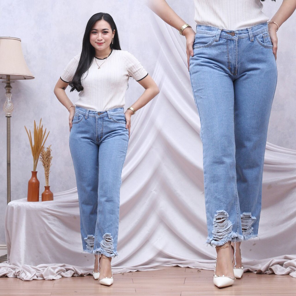 HW BASIC PREMIUM HW JEANS || BOY FRIEND SOBEK BAWAH / CELANA HIGHWAIST JEANS / HAIGH WAIST JEANS / HW MURAH