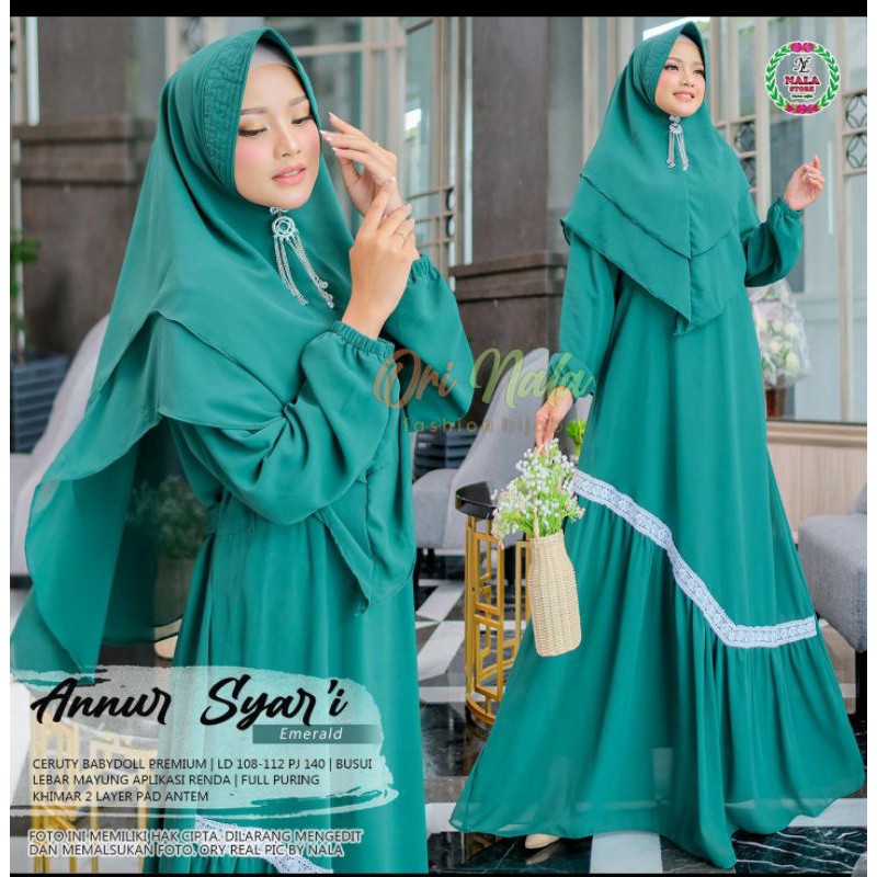 Gamis syari set khimar pet antem gamis syari polos list renda gamis busui Annur Syari Ori by Orinala