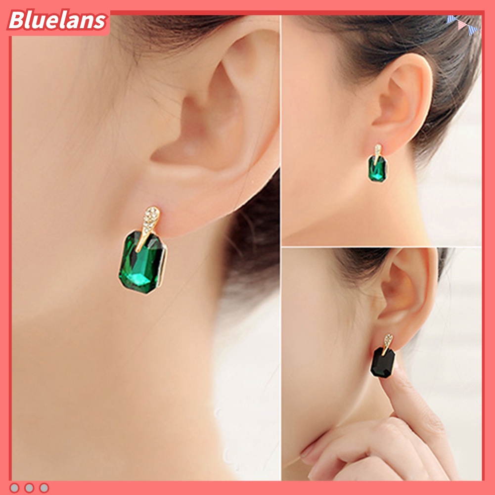 Bluelans Women Elegant Rectangle Rhinestone Ear Studs Earrings Jewelry Birthday Gift