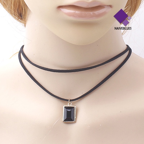 Kalung Choker Rantai Pendek Berlian Imitasi Bentuk Persegi Gaya Vintage Untuk Wanita