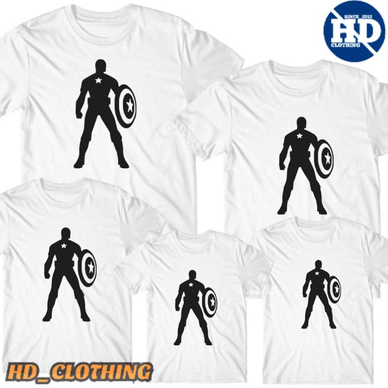 kaos superhero motif captain america baju pria dewasa dan anak couple keluarga