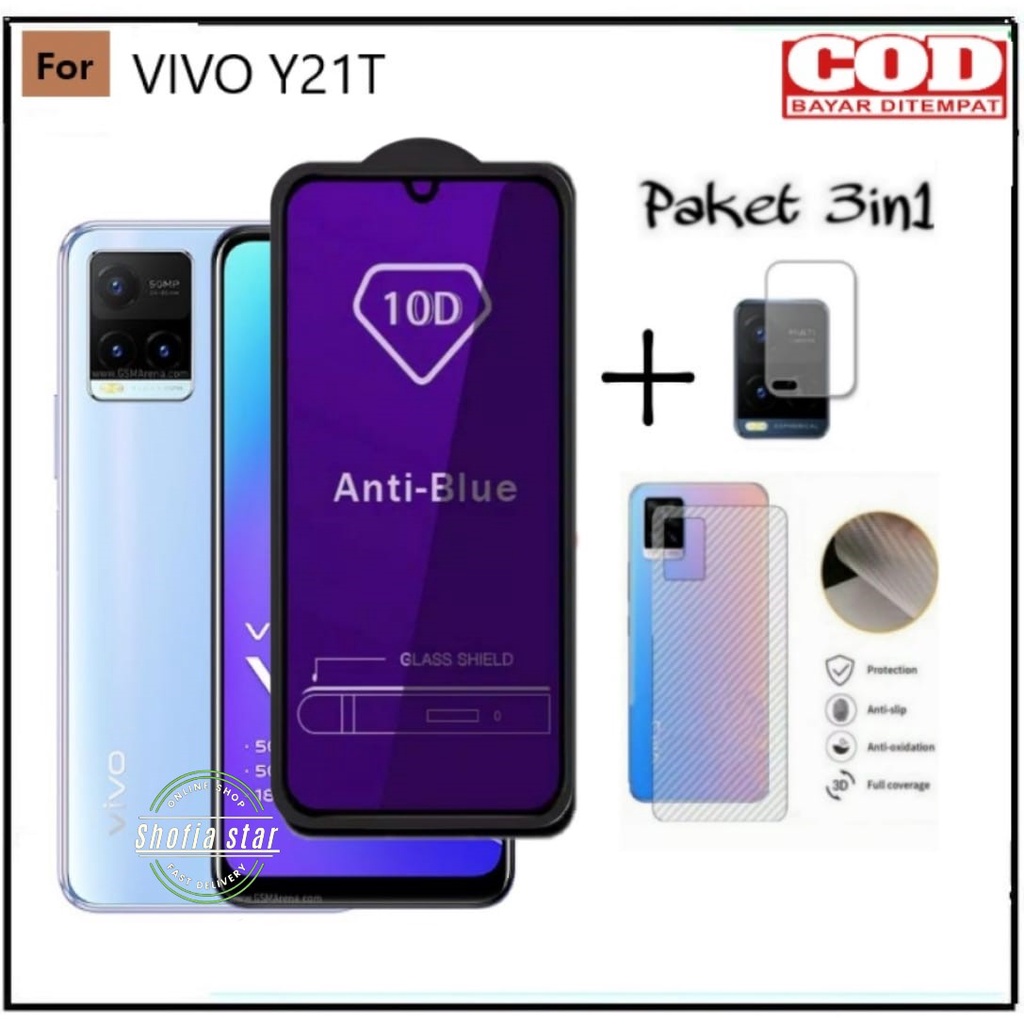 PAKET 3IN1 TEMPERED GLASS BLUE LIGHT VIVO Y21T T1 5G Y53S Y51 Y31 Y31i  Y33T Y21E TG LAYAR ANTI RADIASI FULL COVER