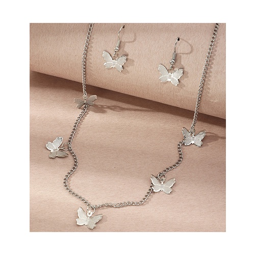 LRC Kalung &amp; Anting Fashion Butterfly Alloy Pendant Earrings Necklace K84697